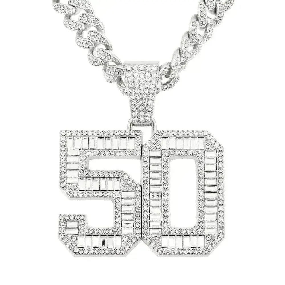Mens Fashion Full Diamond Number 50 Pendant Necklace - EX-STOCK Canada