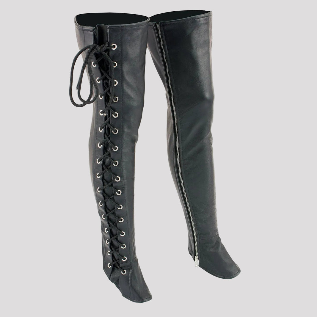 BOL/Open Road Women's Black Thigh High Leather Side Lace Leggings 