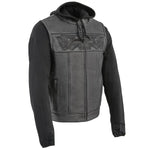 Milwaukee Leather Men's Black Leather Vest with Reflective Skulls & Full Hoodie Liner EX-STOCK Canada 