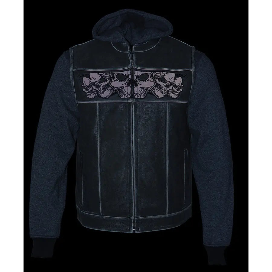 Gilet en cuir noir pour hommes Milwaukee Leather avec crânes réfléchissants et doublure complète à capucheEX-STOCK Canada 