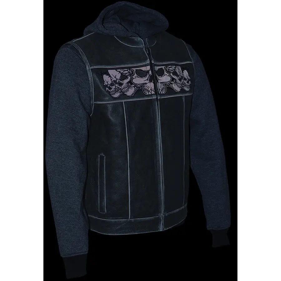 Gilet en cuir noir pour hommes Milwaukee Leather avec crânes réfléchissants et doublure complète à capucheEX-STOCK Canada 