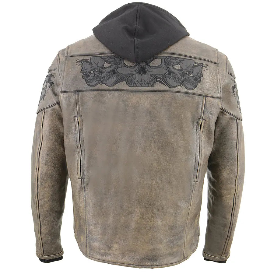 Milwaukee Leather Men's Distressed Brown Crossover Scooter Jacket with Reflective Skulls EX-STOCK Canada 