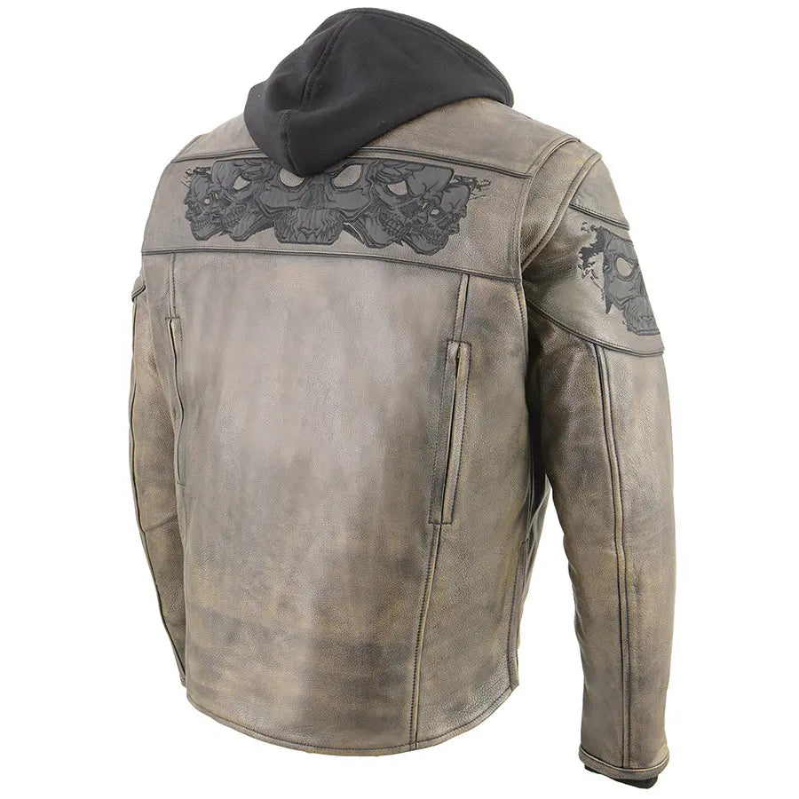 Milwaukee Leather Men's Distressed Brown Crossover Scooter Jacket with Reflective Skulls EX-STOCK Canada 