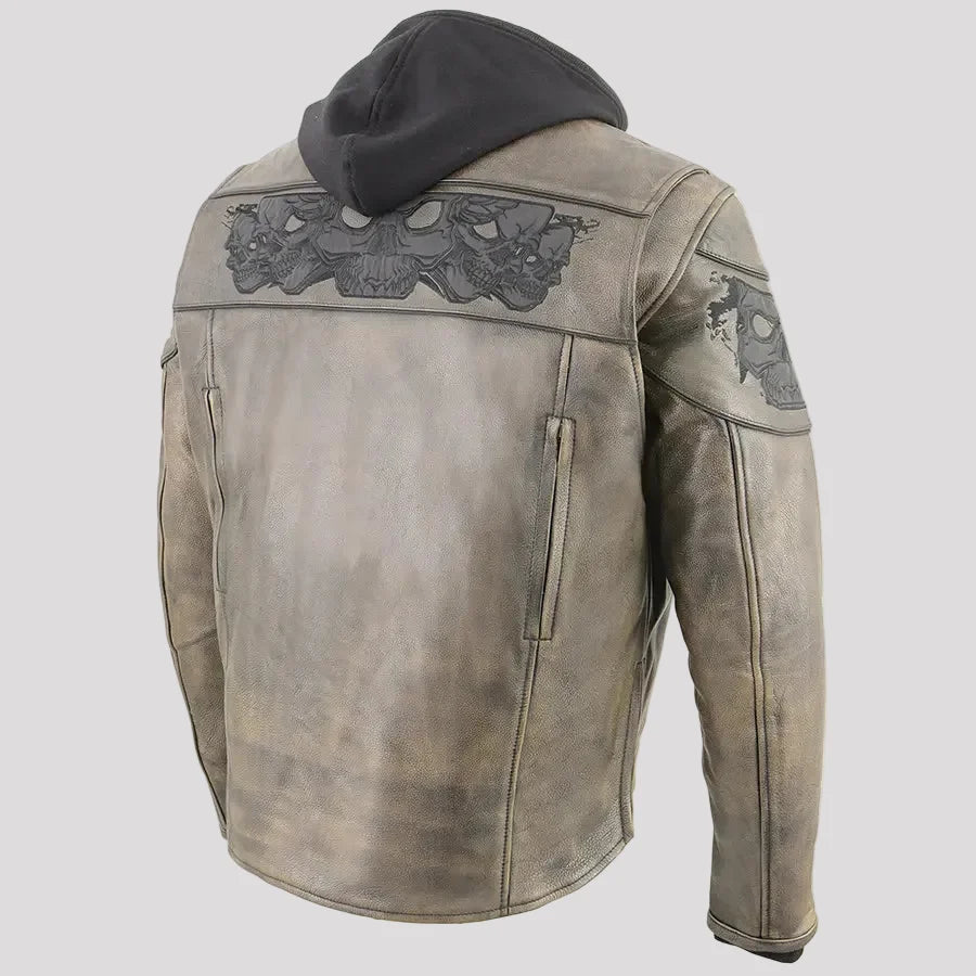 Milwaukee Leather Men's Crossover Scooter Jacket w/ Reflective Skulls & Full Sleeve Removable Hoodie 