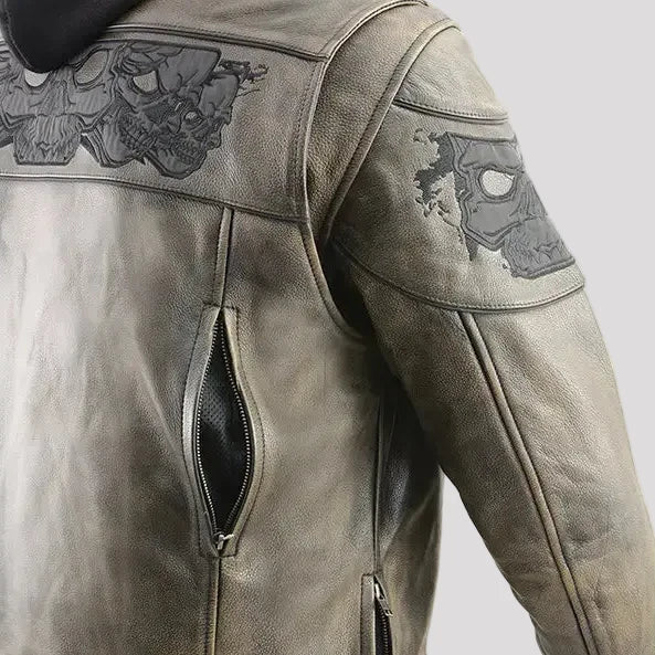 Milwaukee Leather Men's Crossover Scooter Jacket w/ Reflective Skulls & Full Sleeve Removable Hoodie 