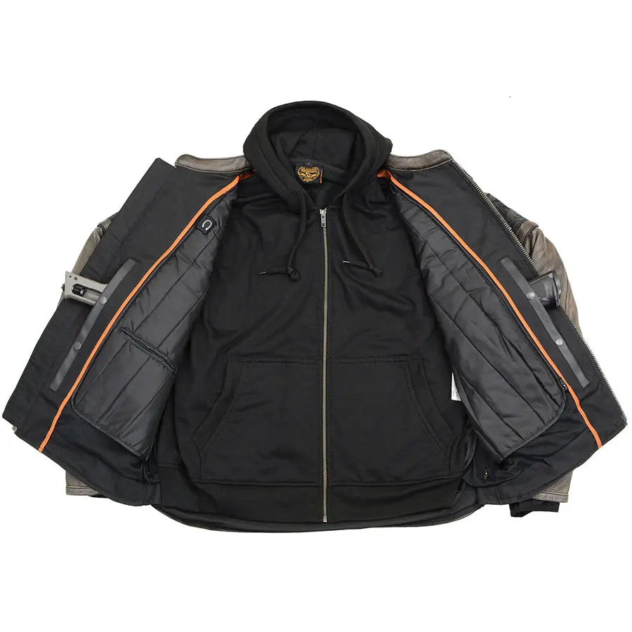 Milwaukee Leather Men's Distressed Brown Crossover Scooter Jacket with Reflective Skulls EX-STOCK Canada 