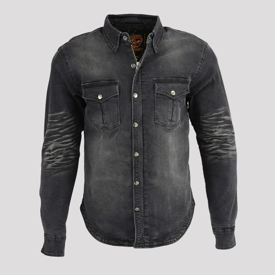 Milwaukee Leather Men's Faded Denim Armored Shirt Jacket 