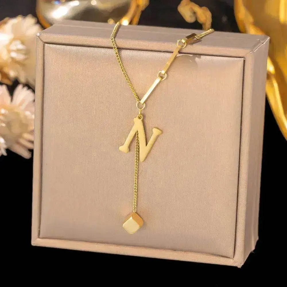 Necklace Ornament Titanium Steel Tassel 26 Letters Female Small Square Pendant Graceful Personality Jewelry - EX-STOCK Canada
