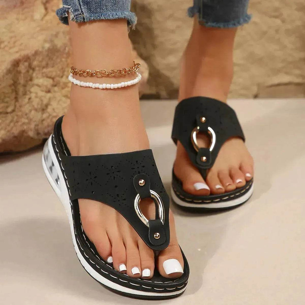New Air Cushion Thong Sandals Summer Flip Flops Hollow Metal Buckle Wedges Shoes For Women Thick Sole Beach Shoes - EX-STOCK Canada