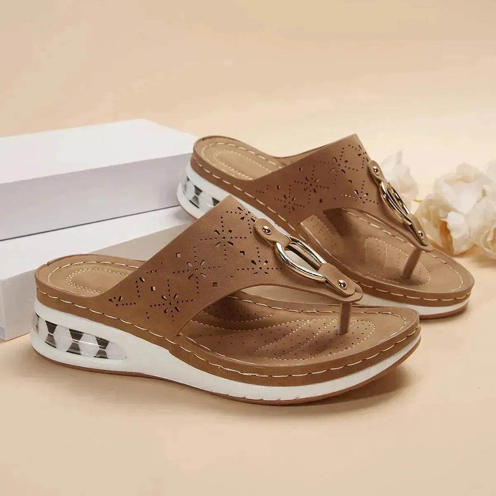 New Air Cushion Thong Sandals Summer Flip Flops Hollow Metal Buckle Wedges Shoes For Women Thick Sole Beach Shoes - EX-STOCK Canada
