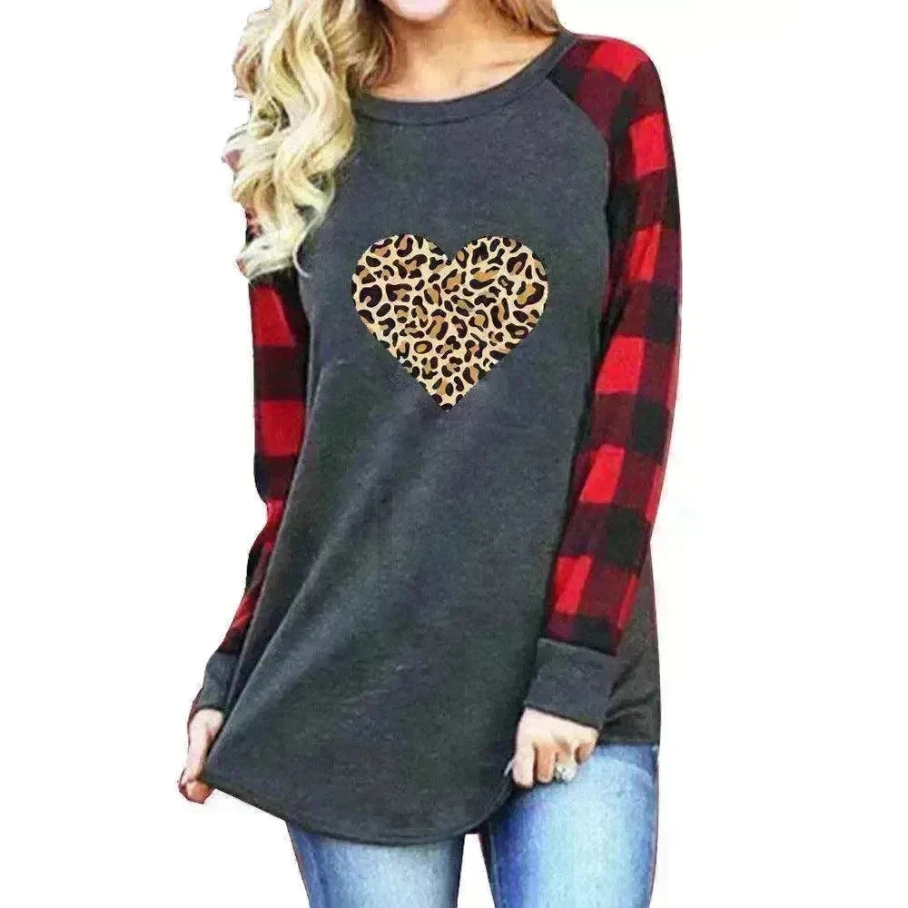 New Color Matching Women's Long-sleeved Valentine's Day Print Series Women's Top - EX-STOCK CANADA