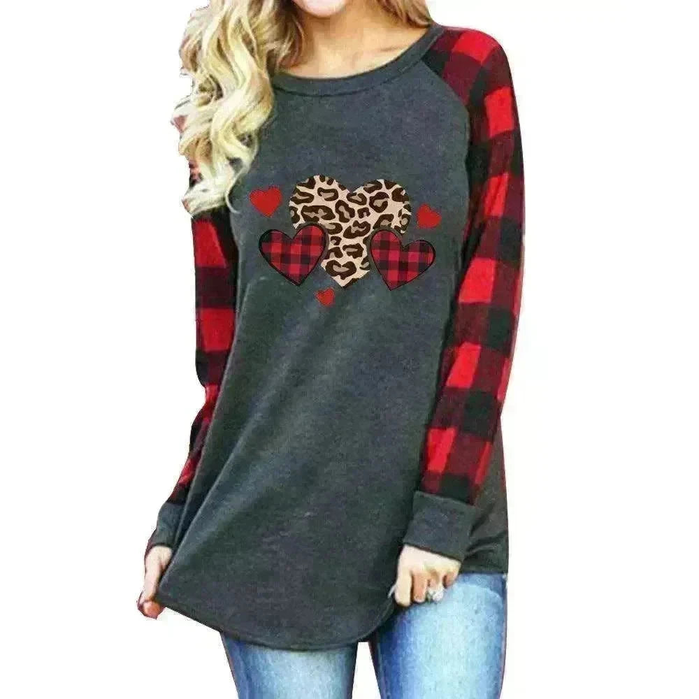 New Color Matching Women's Long-sleeved Valentine's Day Print Series Women's Top - EX-STOCK CANADA