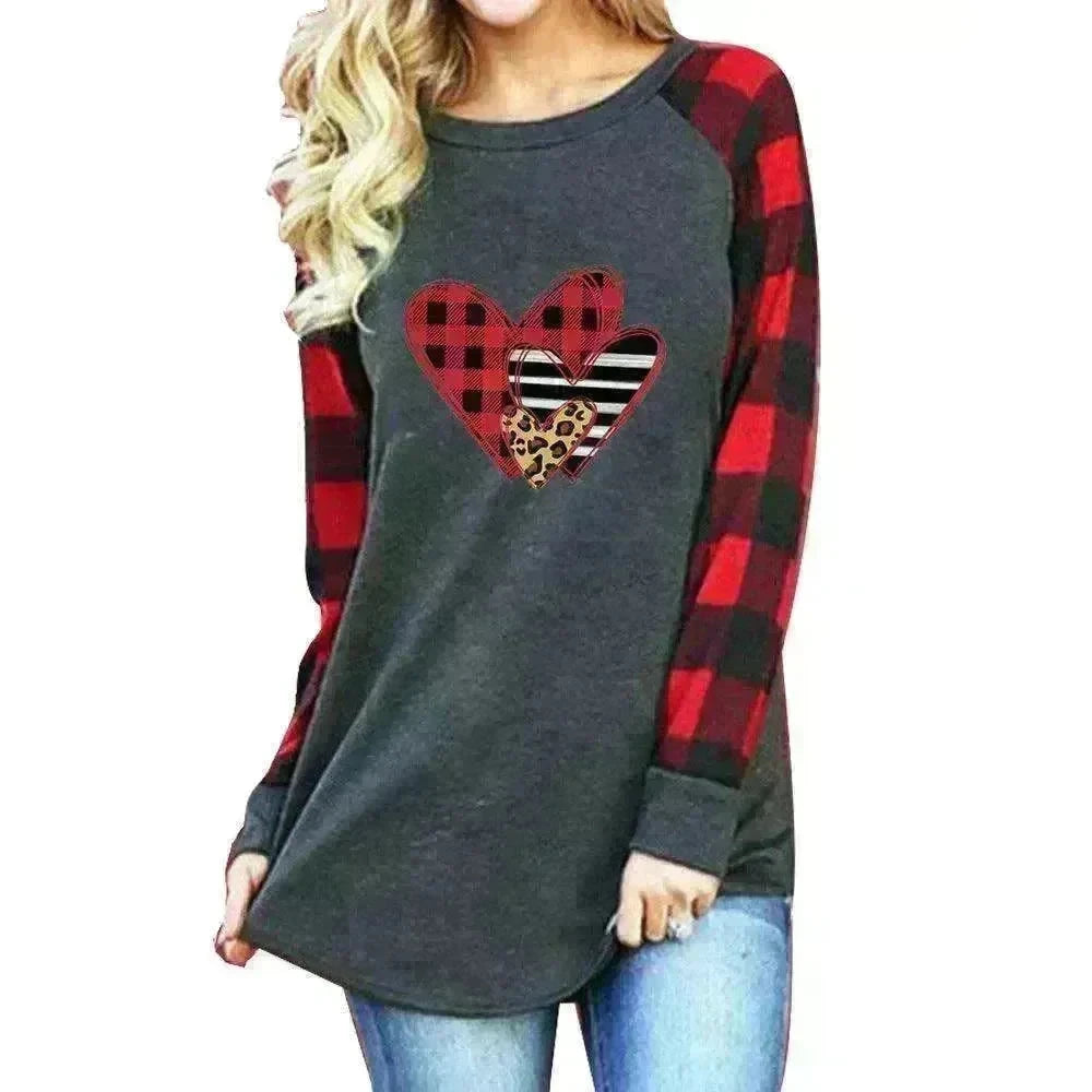 New Color Matching Women's Long-sleeved Valentine's Day Print Series Women's Top - EX-STOCK CANADA