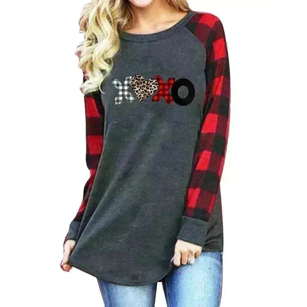 New Color Matching Women's Long-sleeved Valentine's Day Print Series Women's Top - EX-STOCK CANADA