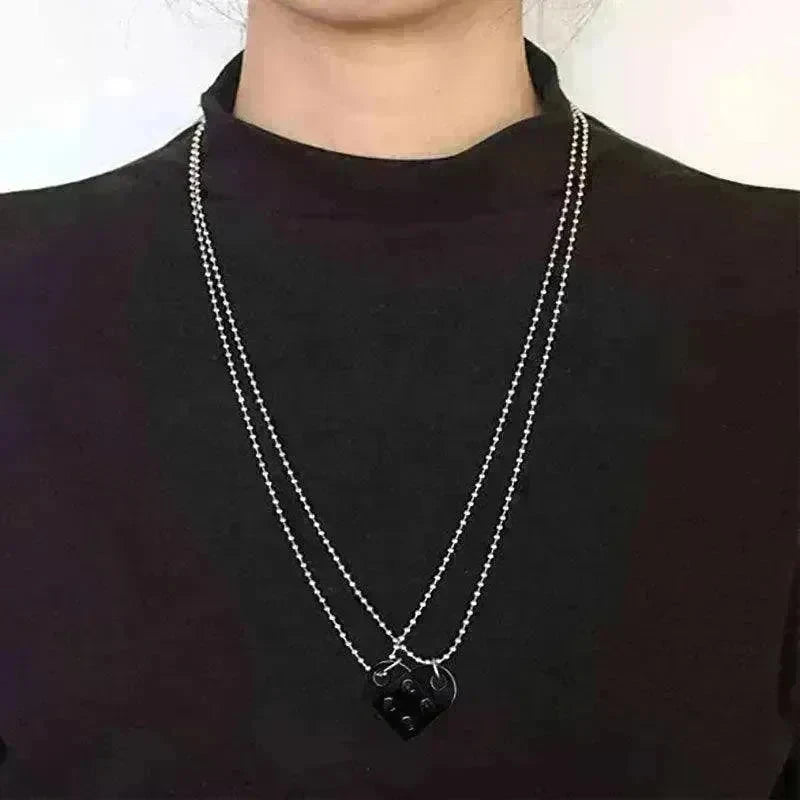 New Heart Shaped Stitching Acrylic Couple Necklace - EX-STOCK CANADA