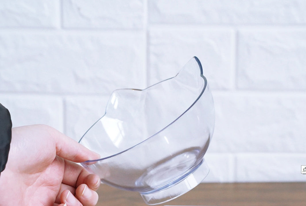 New Inclined Food Cat Ear Oblique Mouth Transparent Single Pet Bowl EX-STOCK Canada 