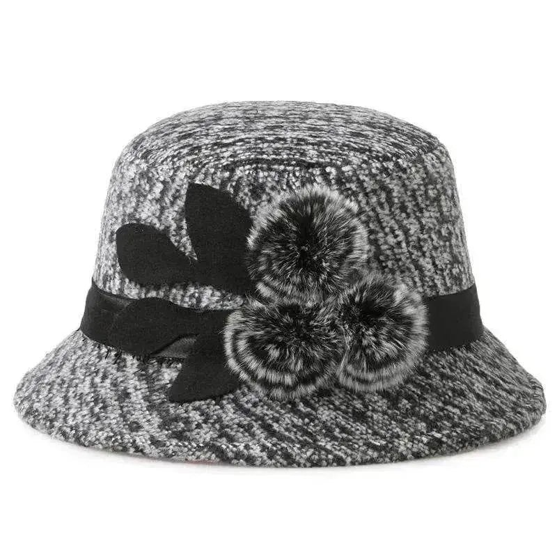 New women's woolen French plain weave flowers basin hat - EX-STOCK Canada