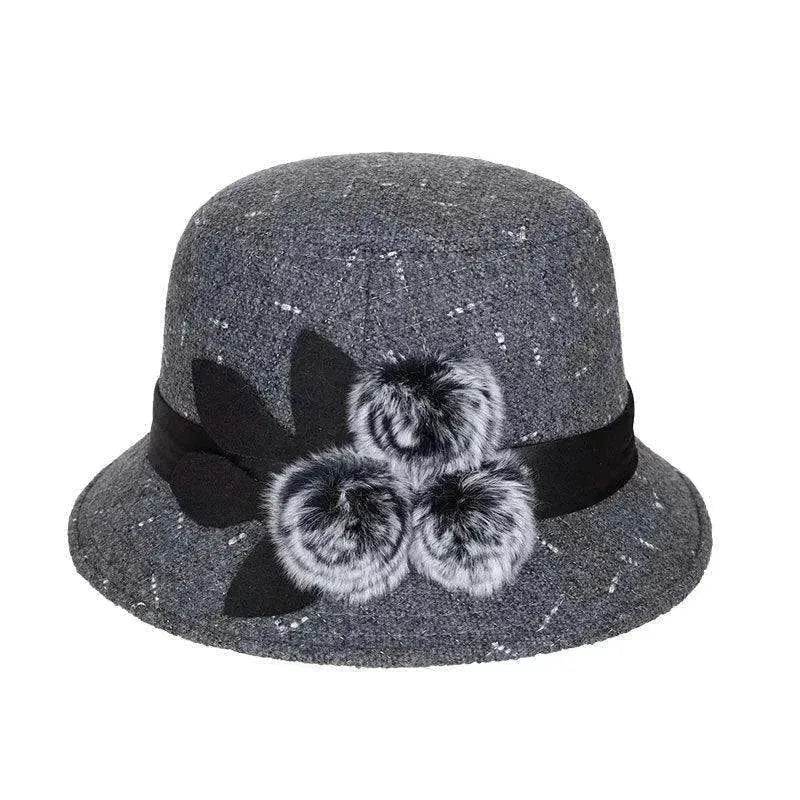 New women's woolen French plain weave flowers basin hat - EX-STOCK Canada