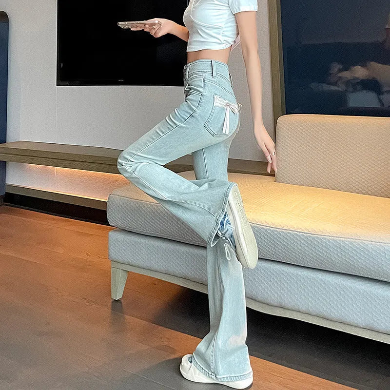 High Waist Light Blue Bootcut Jean pant women Flared Denim Pant