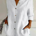 Fashionable Lapel Long Sleeve Shirt Top Women's Single-breasted Pleated Shirt Women Tops - EX-STOCK CANADA