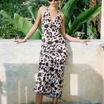French Vest Printed Midi Floral Summer New Elegant Backless V-neck Halter Dress - EX-STOCK CANADA
