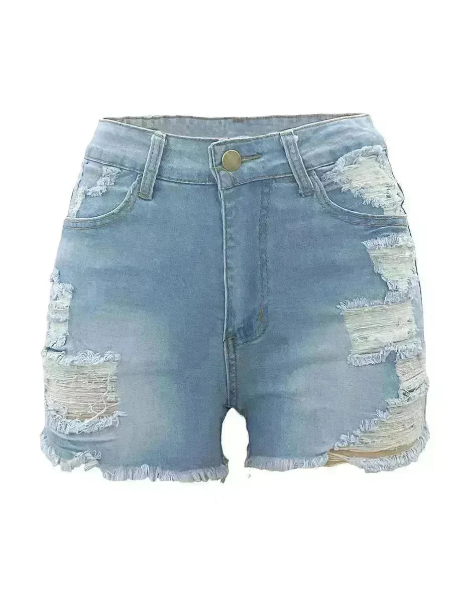 High Elastic Ripped Jeans Denim Shorts For Women - EX-STOCK CANADA