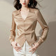 V-neck Long Sleeve Waist Trimming Shirt Women - EX-STOCK CANADA