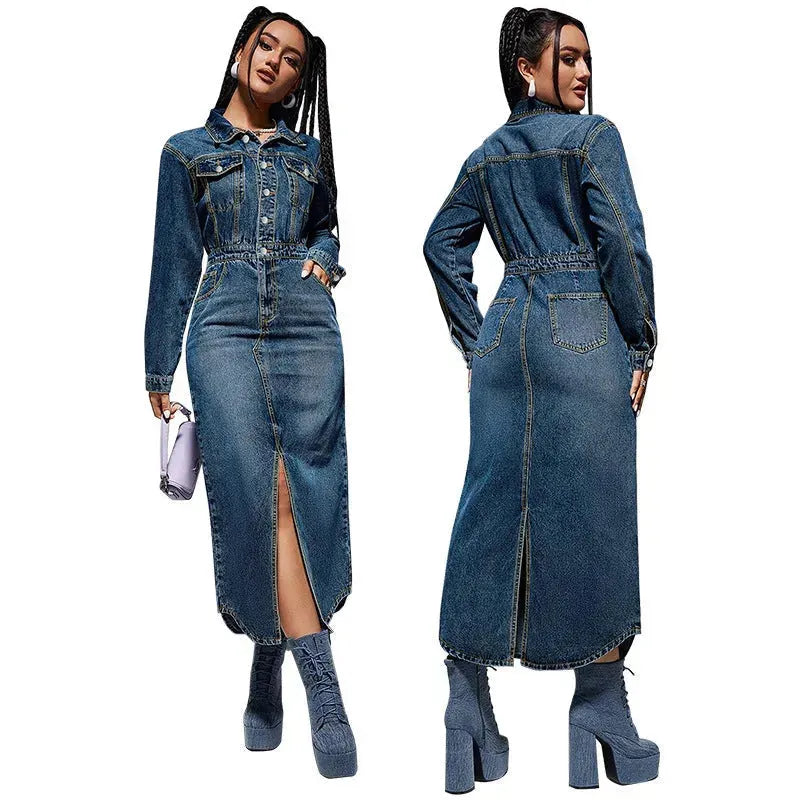 Ladies New Fashion Personality Denim Long Dress - EX-STOCK CANADA