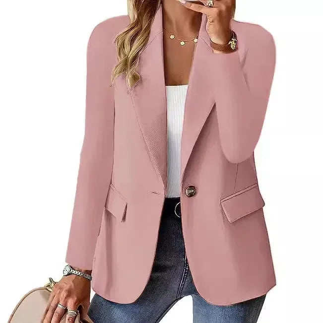 Fashion Casual Women Blazer Long-sleeved Solid Color Casual Cardigan Small Suit Jacket For Women Elegant Office Lady Outerwear - EX-STOCK CANADA
