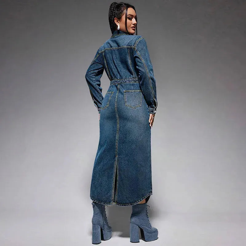 Ladies New Fashion Personality Denim Long Dress - EX-STOCK CANADA