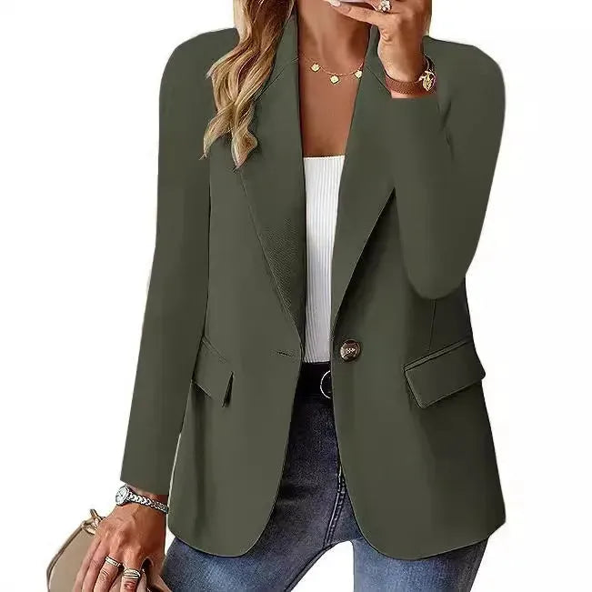 Fashion Casual Women Blazer Long-sleeved Solid Color Casual Cardigan Small Suit Jacket For Women Elegant Office Lady Outerwear - EX-STOCK CANADA