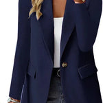 Fashion Casual Women Blazer Long-sleeved Solid Color Casual Cardigan Small Suit Jacket For Women Elegant Office Lady Outerwear - EX-STOCK CANADA
