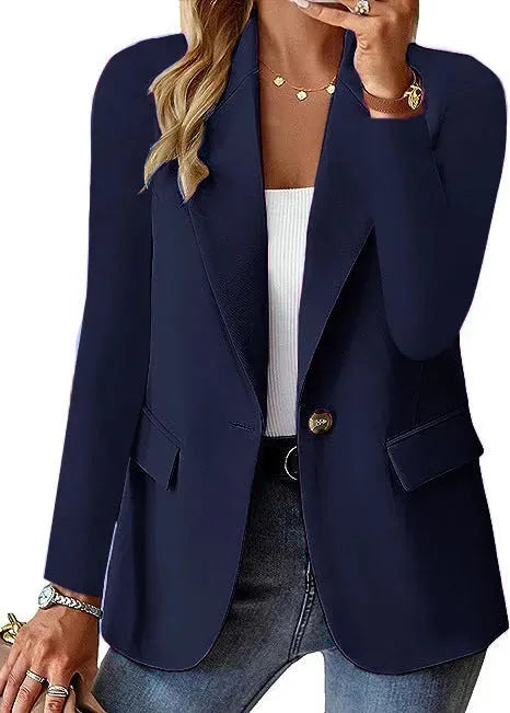 Fashion Casual Women Blazer Long-sleeved Solid Color Casual Cardigan Small Suit Jacket For Women Elegant Office Lady Outerwear - EX-STOCK CANADA