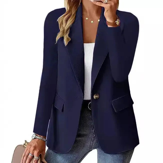 Fashion Casual Women Blazer Long-sleeved Solid Color Casual Cardigan Small Suit Jacket For Women Elegant Office Lady Outerwear - EX-STOCK CANADA