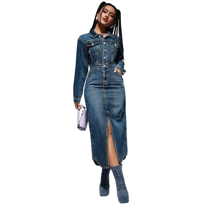 Ladies New Fashion Personality Denim Long Dress - EX-STOCK CANADA