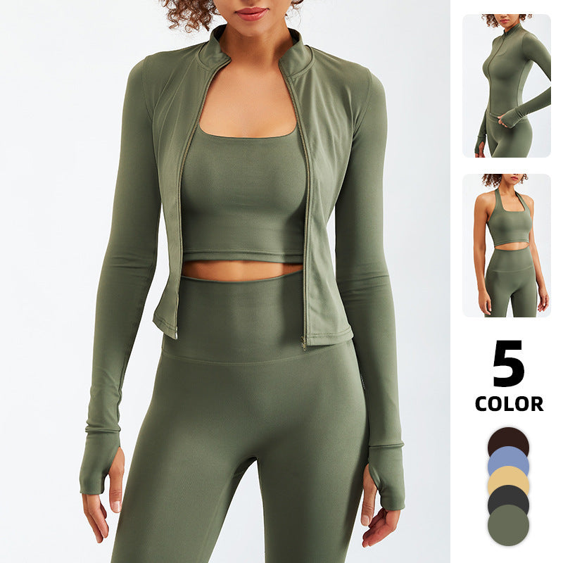 Nude Feel Yoga Long-sleeve Zipper Workout Clothes Suit