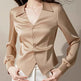 V-neck Long Sleeve Waist Trimming Shirt Women - EX-STOCK CANADA