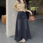 Spring And Autumn  Women's Retro Washed Frayed Edges High Waist maxi Denim Skirt