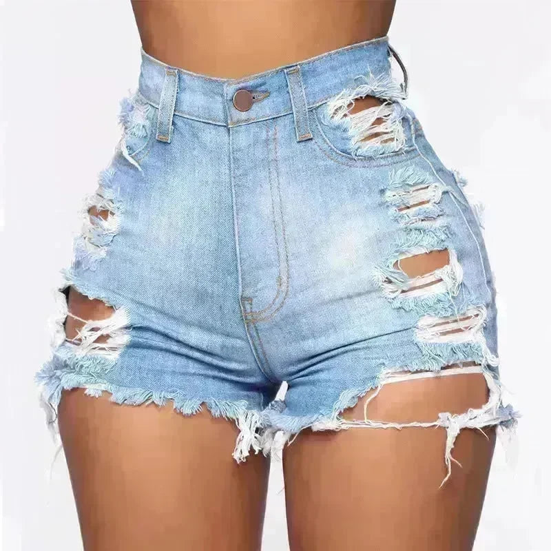 High Elastic Ripped Jeans Denim Shorts For Women - EX-STOCK CANADA