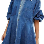 Women's Long Lantern Sleeve Button Denim Dress - EX-STOCK CANADA