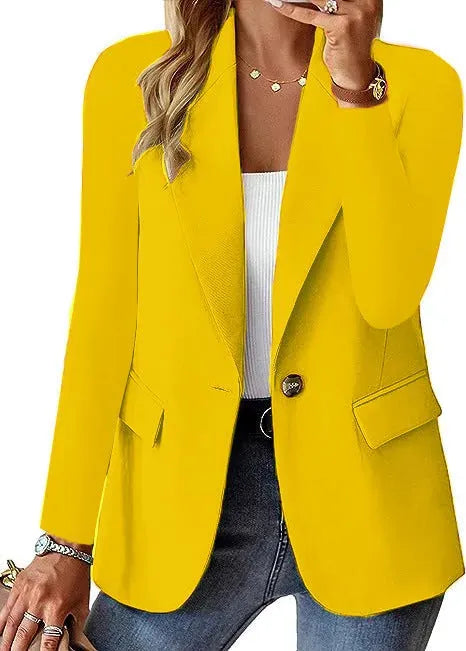 Fashion Casual Women Blazer Long-sleeved Solid Color Casual Cardigan Small Suit Jacket For Women Elegant Office Lady Outerwear - EX-STOCK CANADA