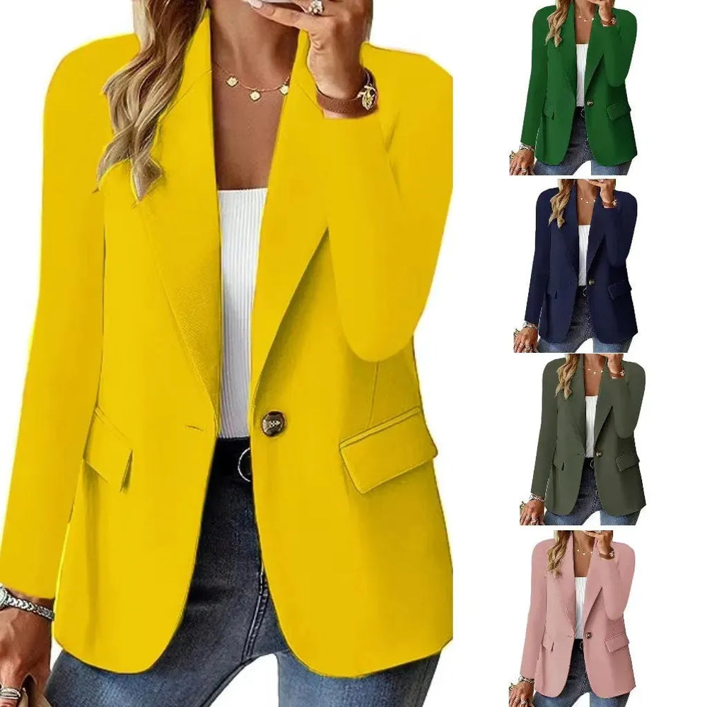 Fashion Casual Women Blazer Long-sleeved Solid Color Casual Cardigan Small Suit Jacket For Women Elegant Office Lady Outerwear - EX-STOCK CANADA