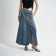 Washed Denim Front Split High-grade Jeans Skirt - EX-STOCK CANADA
