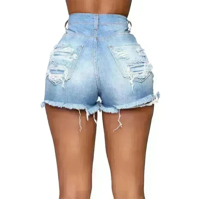 High Elastic Ripped Jeans Denim Shorts For Women - EX-STOCK CANADA