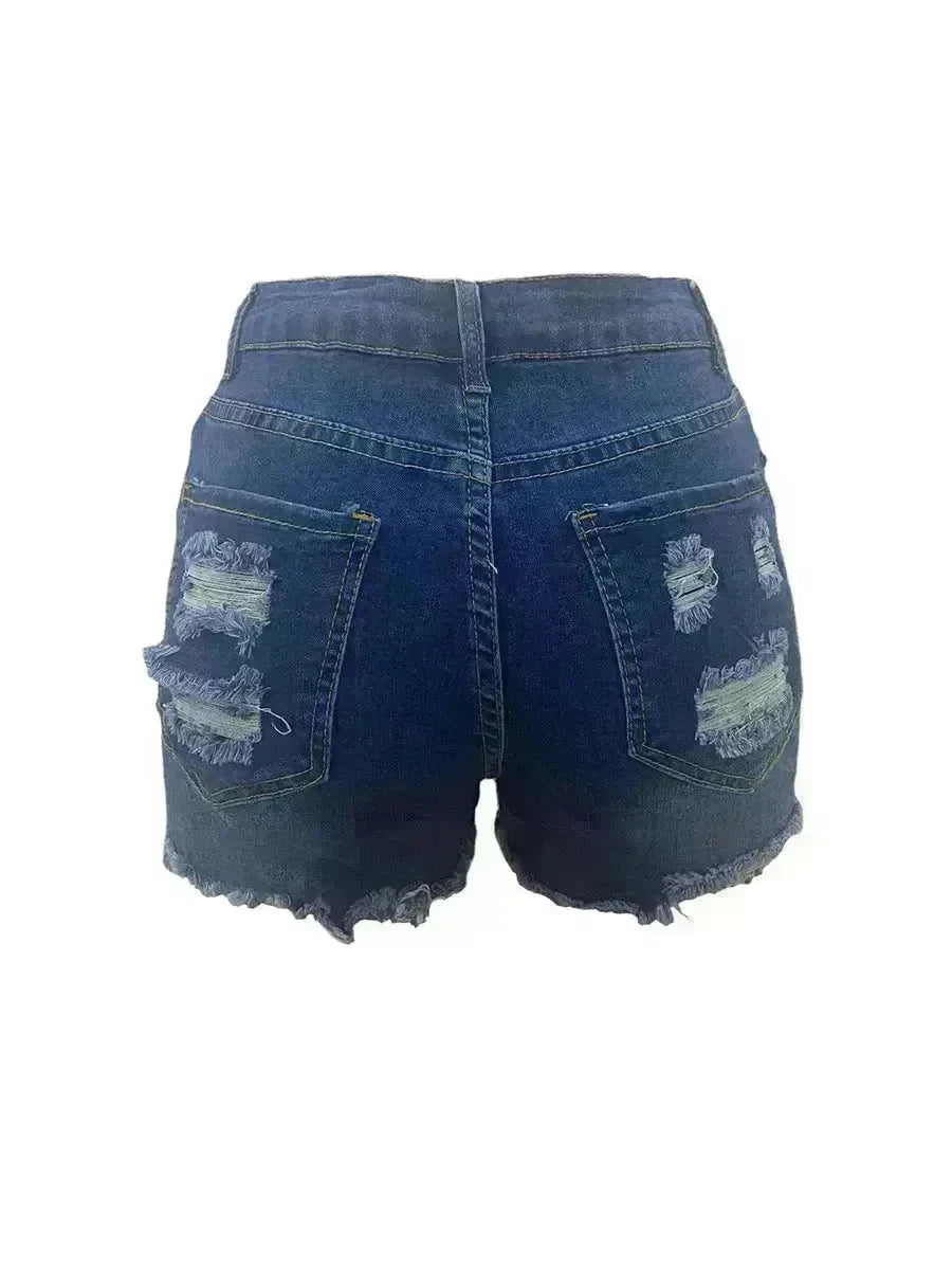High Elastic Ripped Jeans Denim Shorts For Women - EX-STOCK CANADA