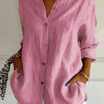 Fashionable Lapel Long Sleeve Shirt Top Women's Single-breasted Pleated Shirt Women Tops - EX-STOCK CANADA