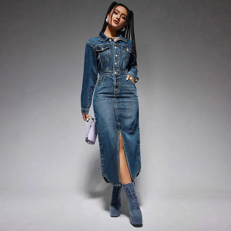 Ladies New Fashion Personality Denim Long Dress - EX-STOCK CANADA