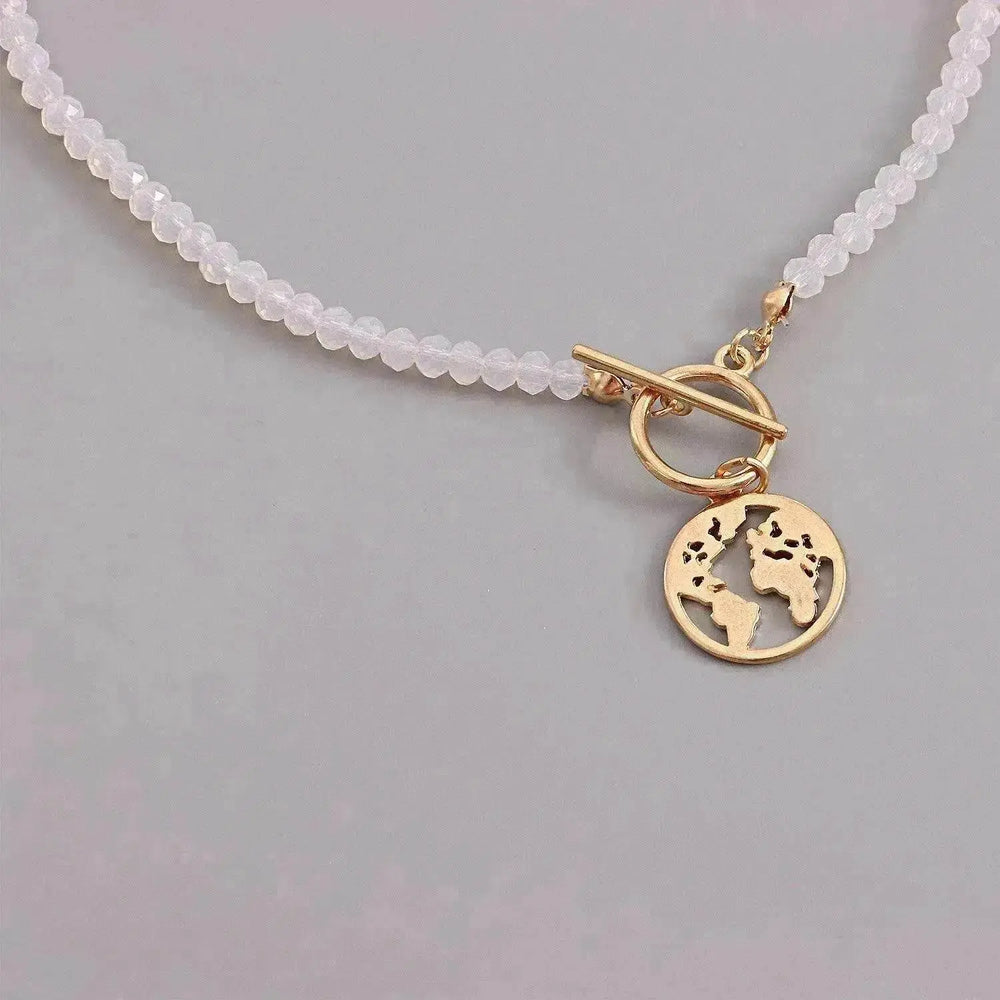 OT Buckle World Map Plate-shaped Pendant Necklace For Women - EX-STOCK Canada