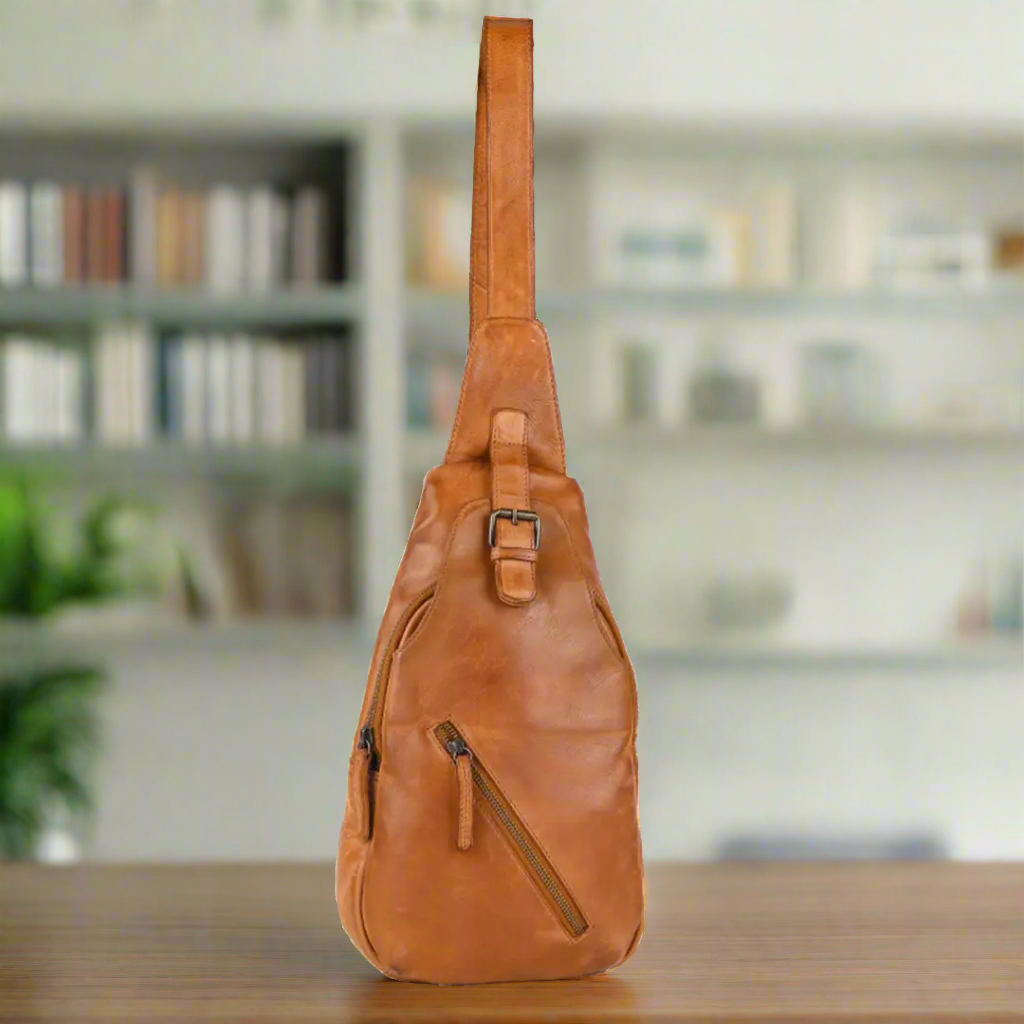 حقيبة ظهر جلدية مع صدر مفتوح على الكتفEX-STOCK Canada 