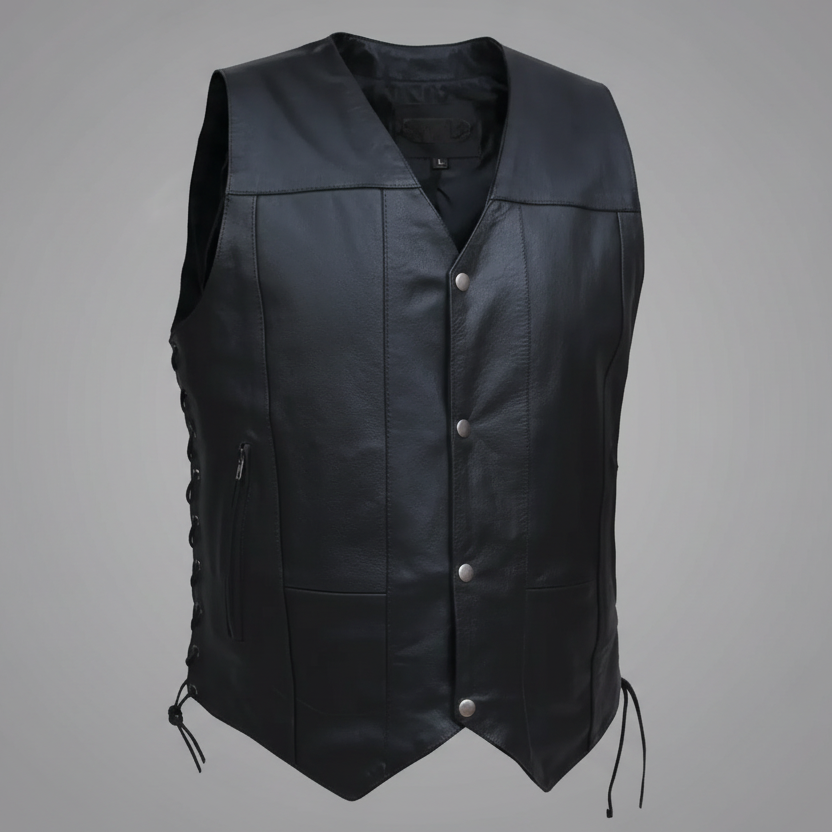 Open Road Men's 10 Pocket Leather Vest 